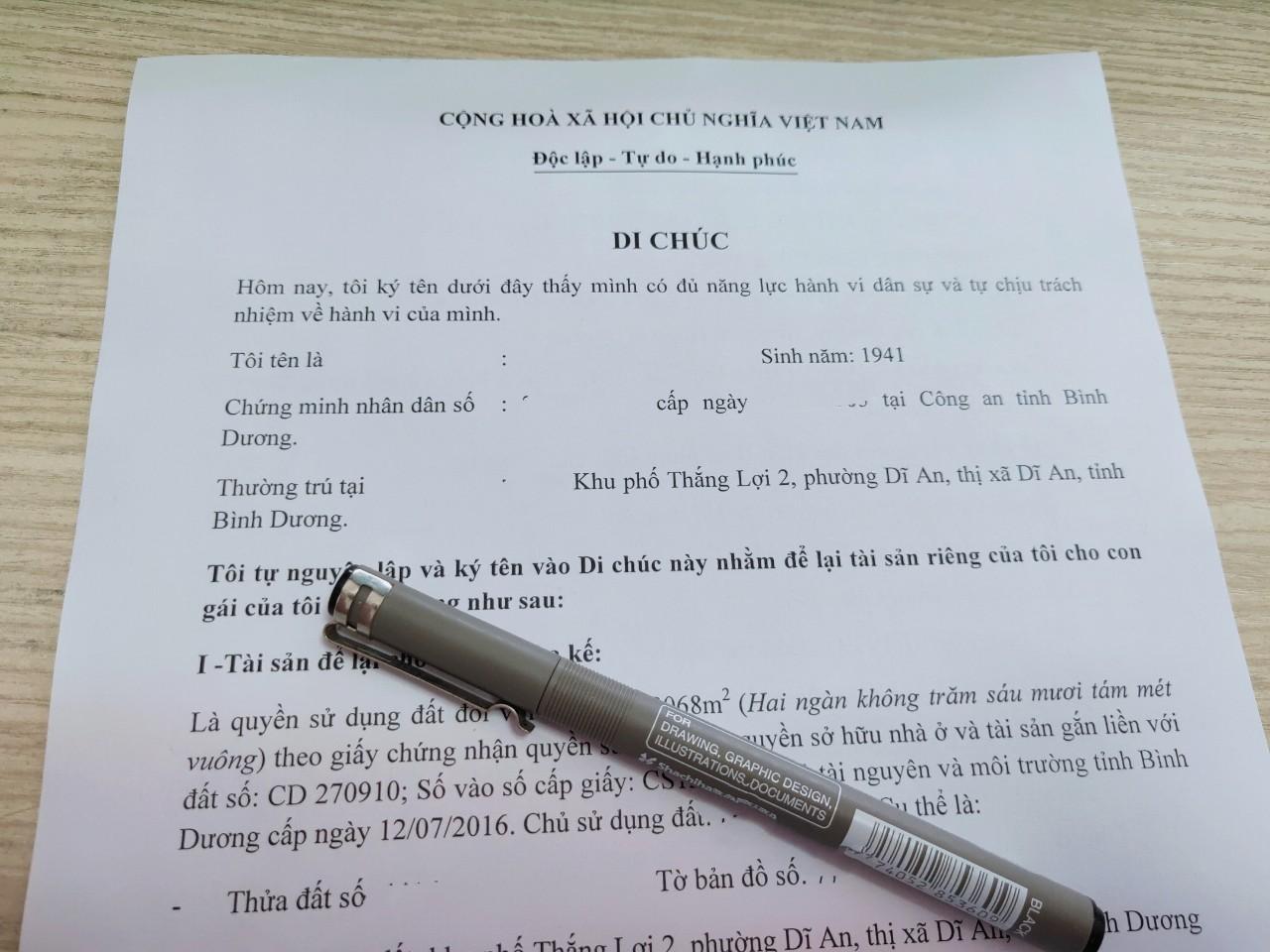 Di chúc thể hiện ý chí của người lập về việc để lại tài sản sau khi mất