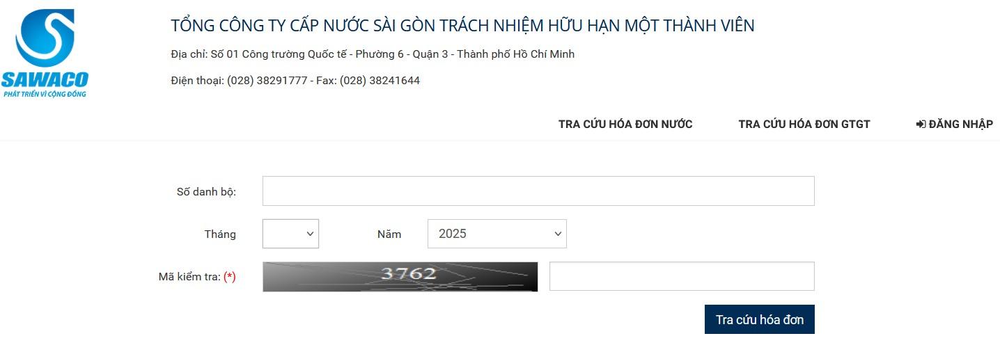 Giao diện chức năng tra cứu hóa đơn nước sạch tại TP.HCM