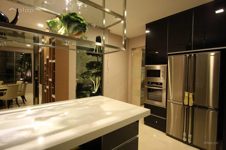 modern kitchen with black and silver theme. 