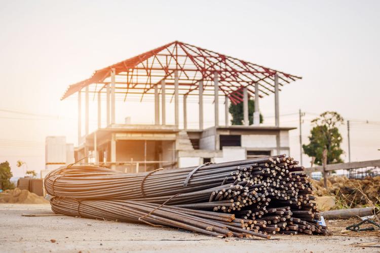 steel rebar for reinforcement concrete at construction site with