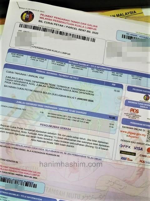 Contoh bil cukai petak di Malaysia