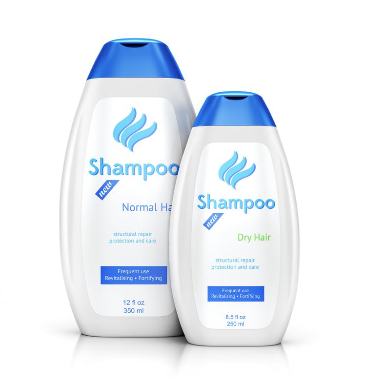 Two white bottles of shampoo
