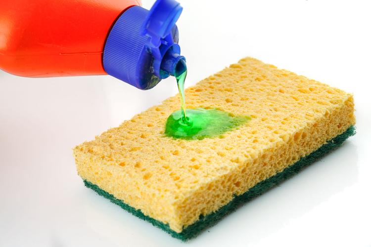 dishwasher detergent and sponge