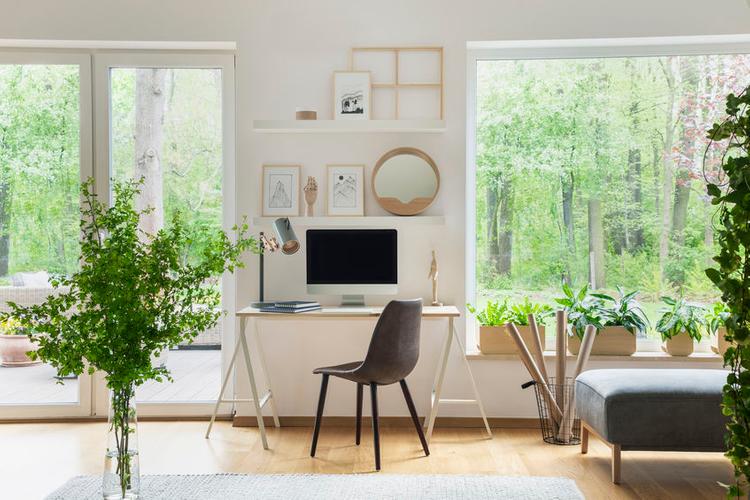 living room with workdesk