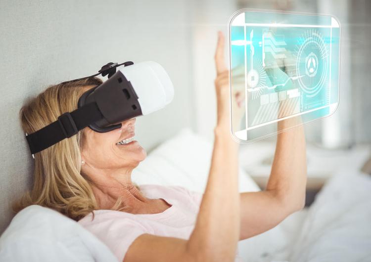 Woman wearing VR Virtual Reality Headset