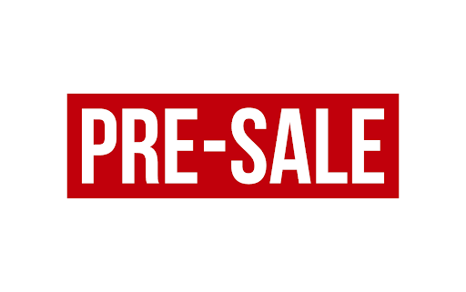 The word PRE-SALE is displayed in bold white letters within a red rectangular banner