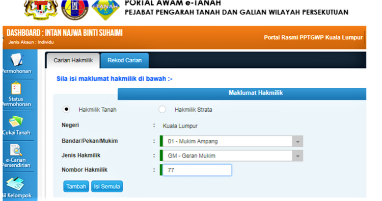 search land title online kl