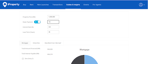 iProperty Home Loan Calculator showing monthly repayment estimation