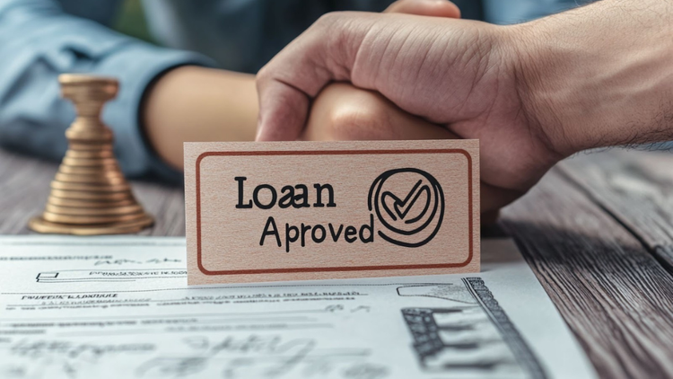 Two men shaking hands over an approved loan