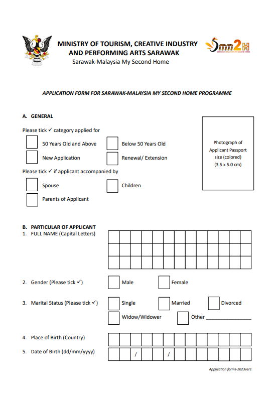 Official application form for Sarawak Malaysia My Second Home (MM2H) programme