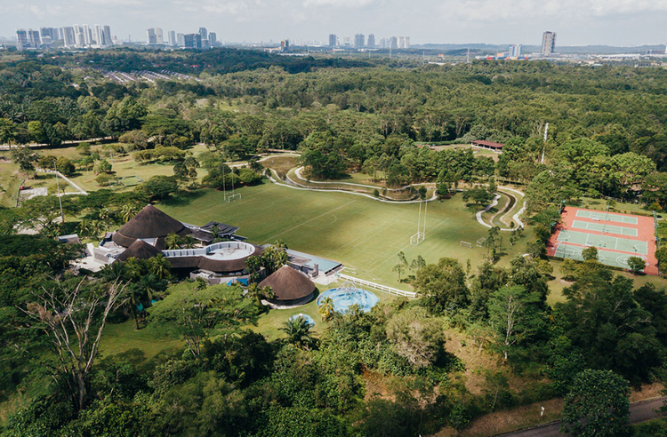 Aerial view of a recreational clubhouse.