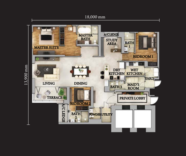 The Astaka @ 1 Bukit Senyum three-bedroom floor plan layout