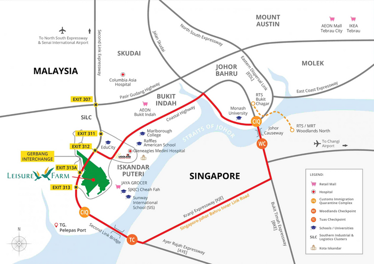 Map highlighting the location of Leisure Farm in Iskandar Puteri.