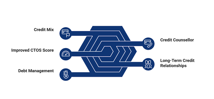 Infographic showing six factors that support improving a CTOS score