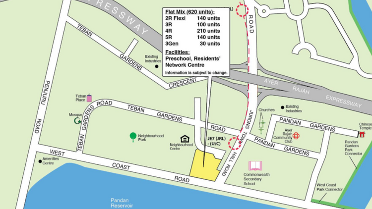 Location of the Teban Gardens Jurong East HDB BTO Oct 2025 flats, bounded by Jurong Town Hall Road and Teban Gardens Road. 