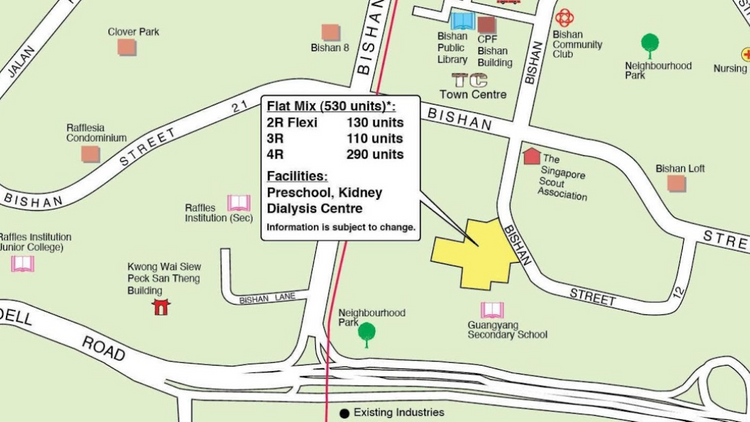 Location of the Bishan HDB BTO October 2025 flats, situated at Bishan Street 12 on the former Guangyang Primary School site