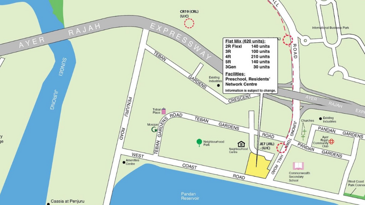 Location of the Jurong East HDB BTO October 2025 flats, situated between Jurong Town Hall Road and Teban Garden Road