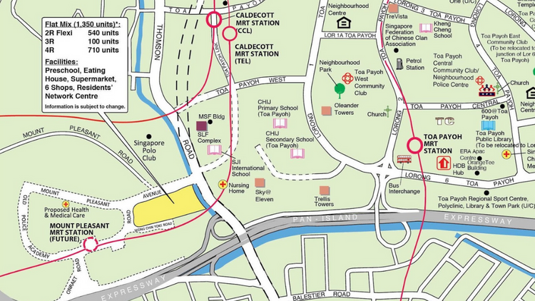 Location of the Toa Payoh HDB BTO October 2025 flats, situated between Thomson Road and Mount Pleasant Road 
