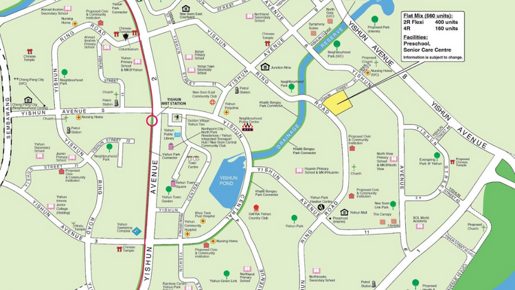 Location of the Yishun HDB BTO October 2025 flats, situated between Yishun Avenue 8 and Yishun Ring Road 