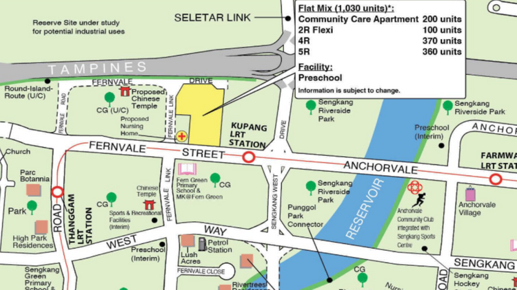 Location of the Fernvale Sengkang HDB BTO Oct 2025 flats, bounded by Fernvale Street and Sengkang West Drive near Kupang LRT.