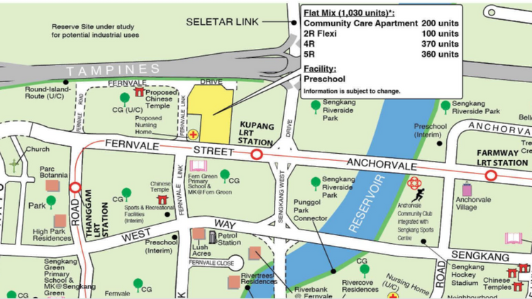Location of the Fernvale Sengkang HDB BTO Oct 2025 flats, bounded by Fernvale Street and Sengkang West Drive near Kupang LRT.