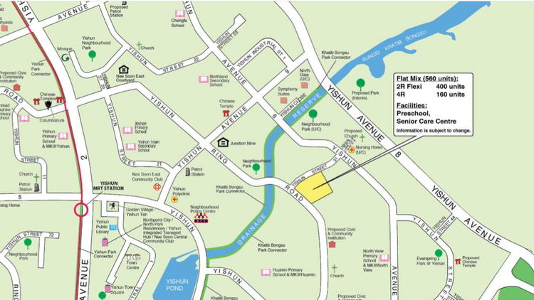 Location of the Yishun HDB BTO Oct 2025 flats, bounded by Yishun Avenue 8 and Yishun Street 42 near Junction Nine.