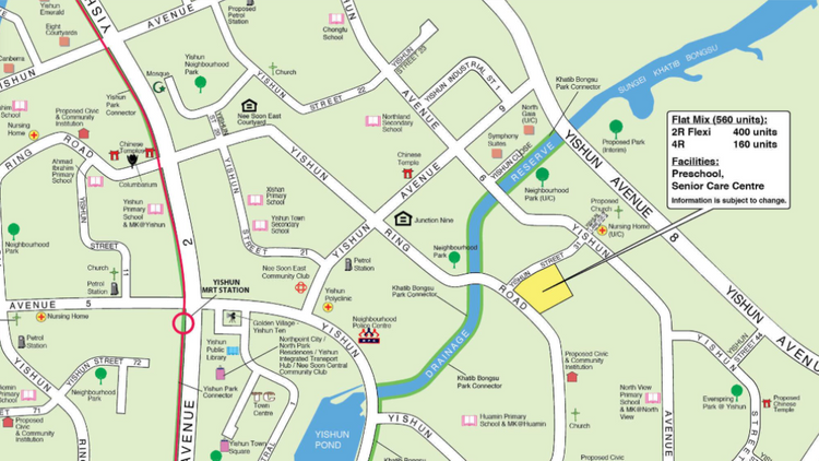  Location of the Yishun HDB BTO Oct 2025 flats, bounded by Yishun Avenue 8 and Yishun Street 42 near Junction Nine.