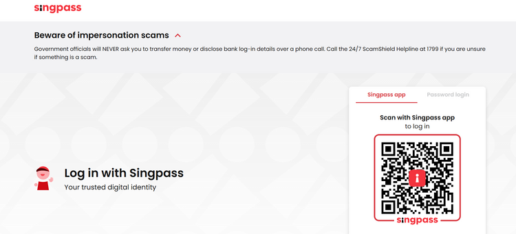 Singpass login page