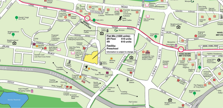 Location of the Jalan Bukit Merah HDB BTO Oct 2025 flats, bounded by Henderson Road and Redhill MRT.