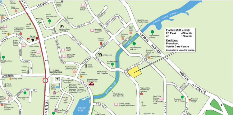 Location of the Yishun HDB BTO Oct 2025 flats, bounded by Yishun Avenue 8 and Yishun Street 42 near Junction Nine.