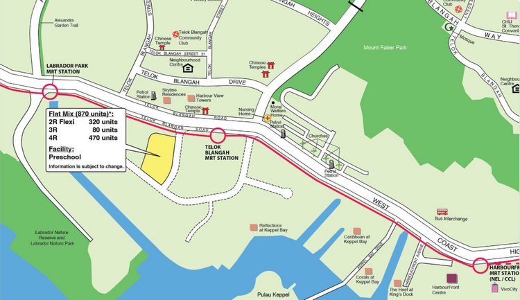 Location of Bukit Merah, Greater Southern Waterfront BTO Oct 2025 flats near Telok Blangah MRT 