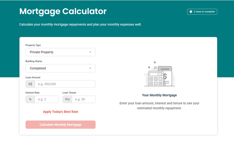 Mortgage calculator for estimating monthly home loan repayments.