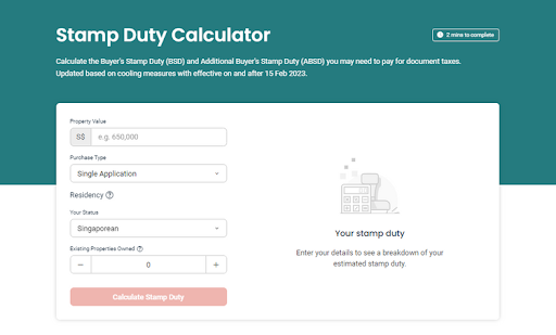 Stamp duty calculator showing buyer and additional stamp duty fields.
