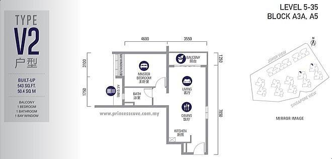Floor plan of the Type 2 unit at Phase 1 of R&F Princess Cove