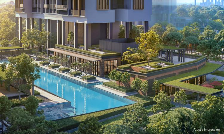 Artist impression of Hudson Place Residences showing pool amenities