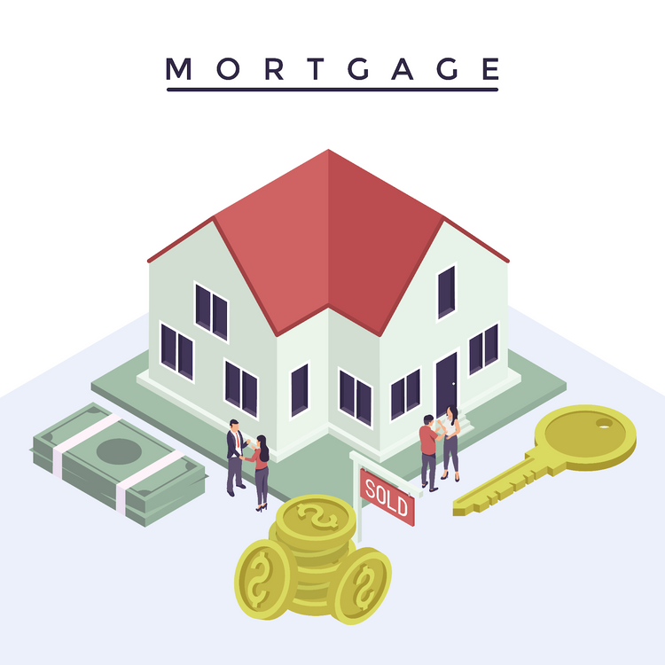 Isometric illustration representing a mortgage