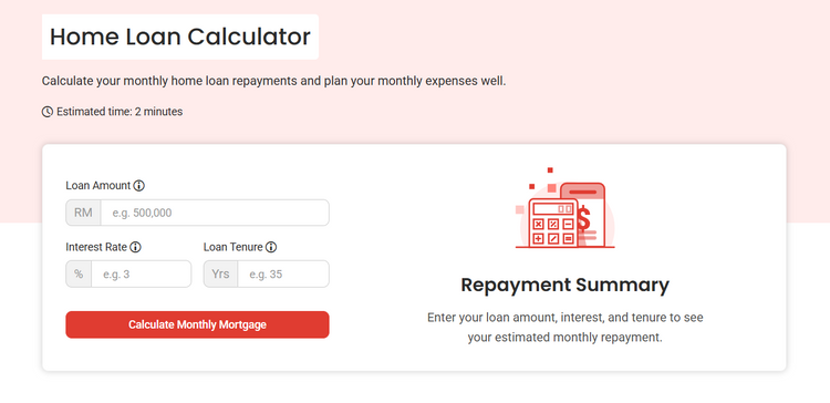Screenshot of PropertyGuru's Home Loan Calculator 