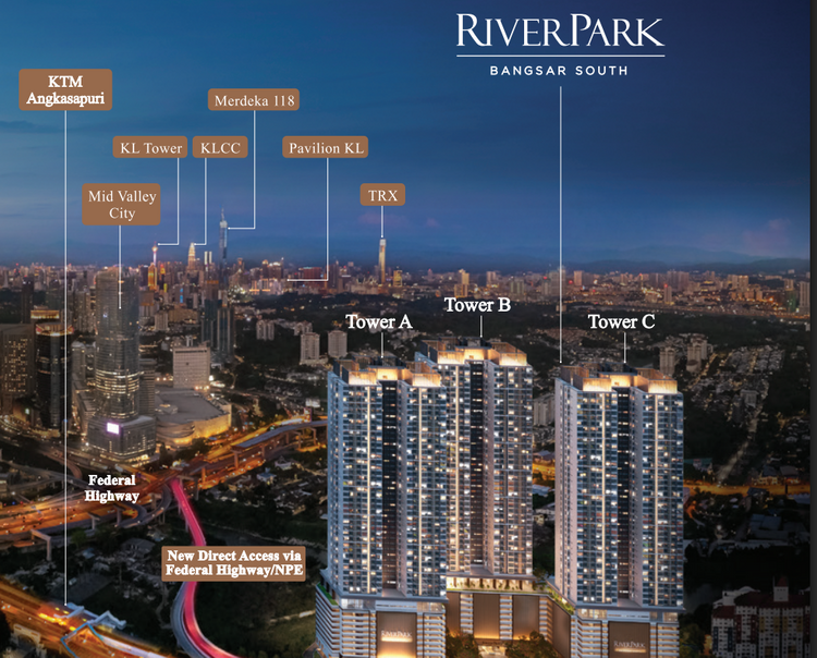 Facade of River Park, Bangsar South and its surrounding area