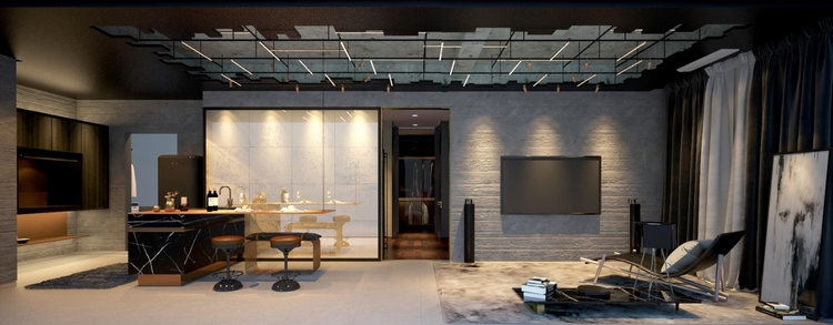 Stylish living and dining area inside a M Vertica Cheras condominium unit.