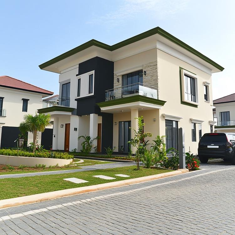Facade of a bungalow with a car parked near it