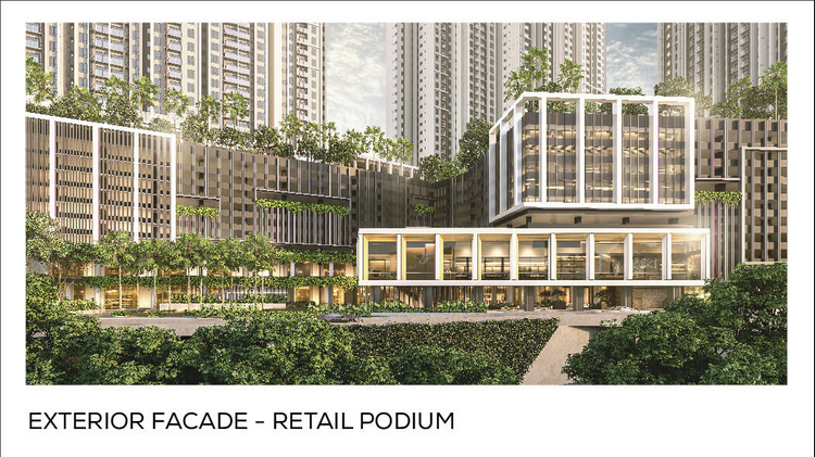 Exterior view of Bamboo Hills Residences showing the retail podium and greenery on the façade. | Credit: UOA Development Berhad