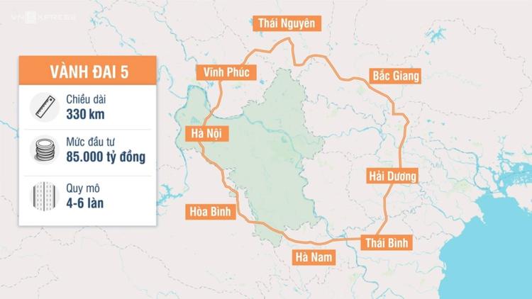Đường Vành đai 5 đi qua 8 tỉnh thành phía Bắc