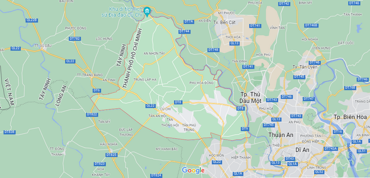 Huyện Củ Chi TPHCM trên Google Maps.