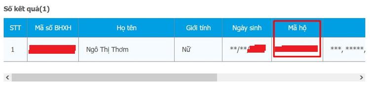 Kết quả tra cứu sổ hộ khẩu điện tử