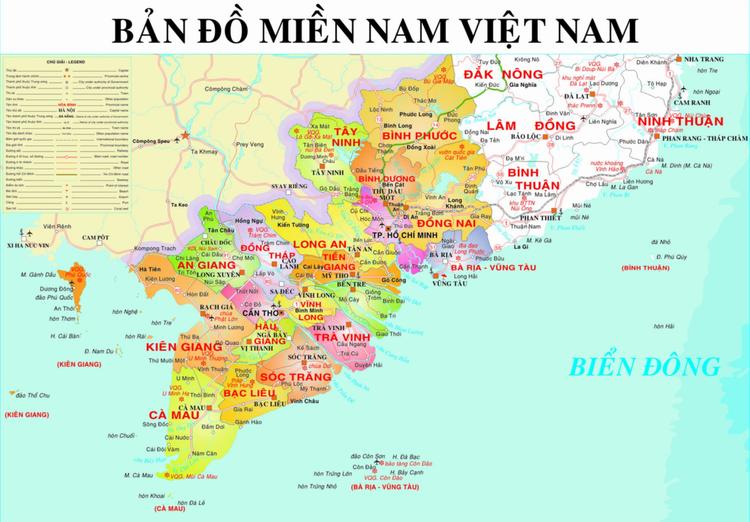 Bản đồ hành chính các tỉnh miền Nam Việt Nam