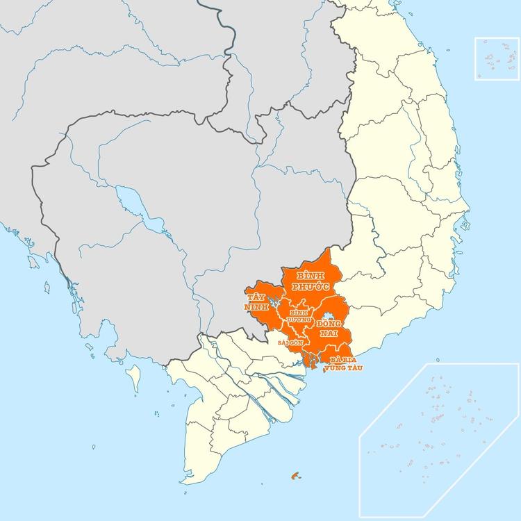 Vị trí các tỉnh miền Đông Nam Bộ trên bản đồ Việt Nam