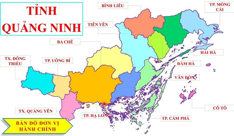Bản đồ các đơn vị hành chính tỉnh Quảng Ninh