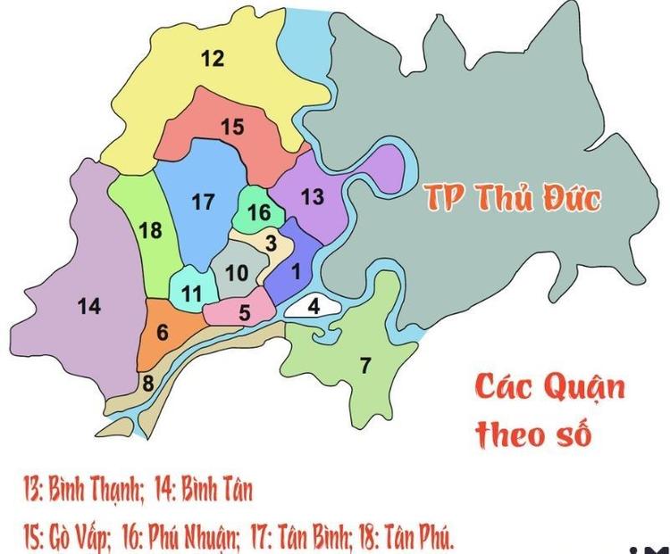 Bản đồ các quận ở Sài Gòn theo số