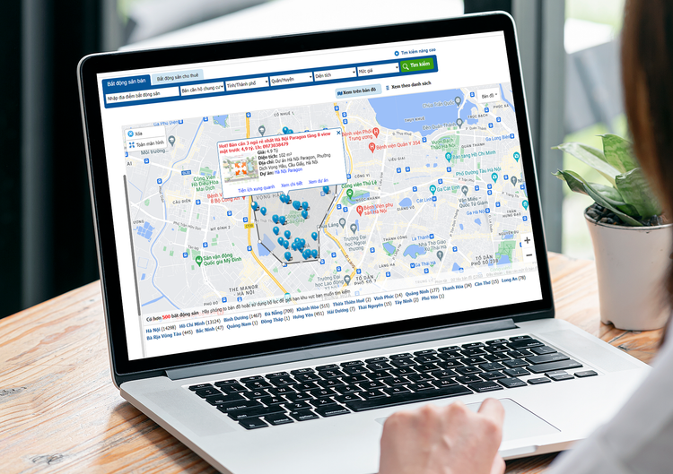 Tính năng Xem trên bản đồ giúp người tìm kiếm nhanh thông tin bất động sản theo khu vực