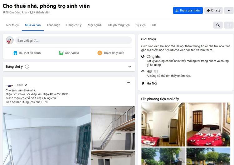 Một groupđăng tin cho thuê nhà trên facebook